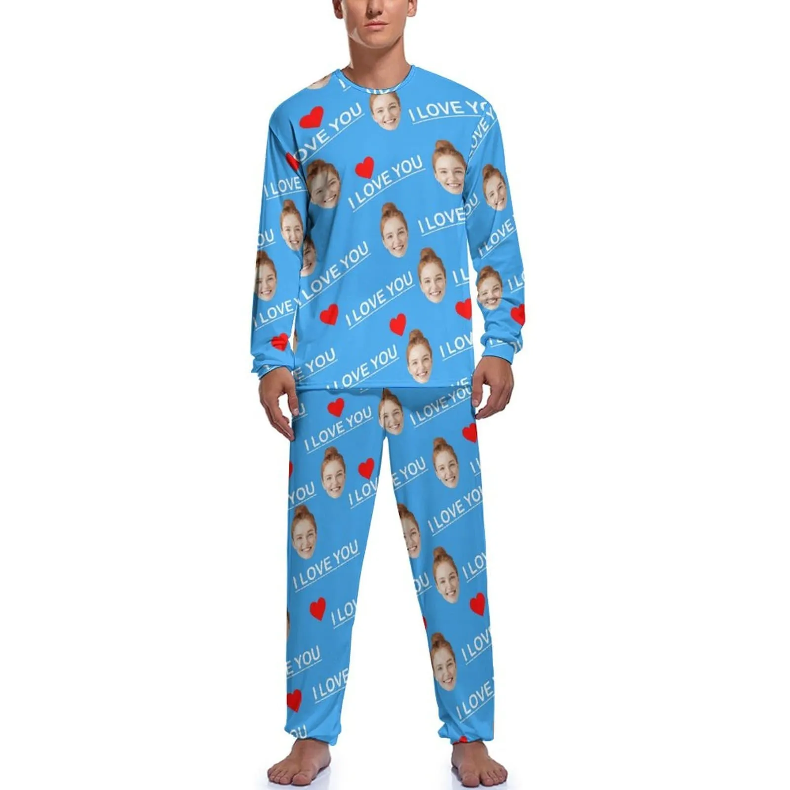 Custom Face I Love You Men's Pajamas Personalized Photo Sleepwear Sets