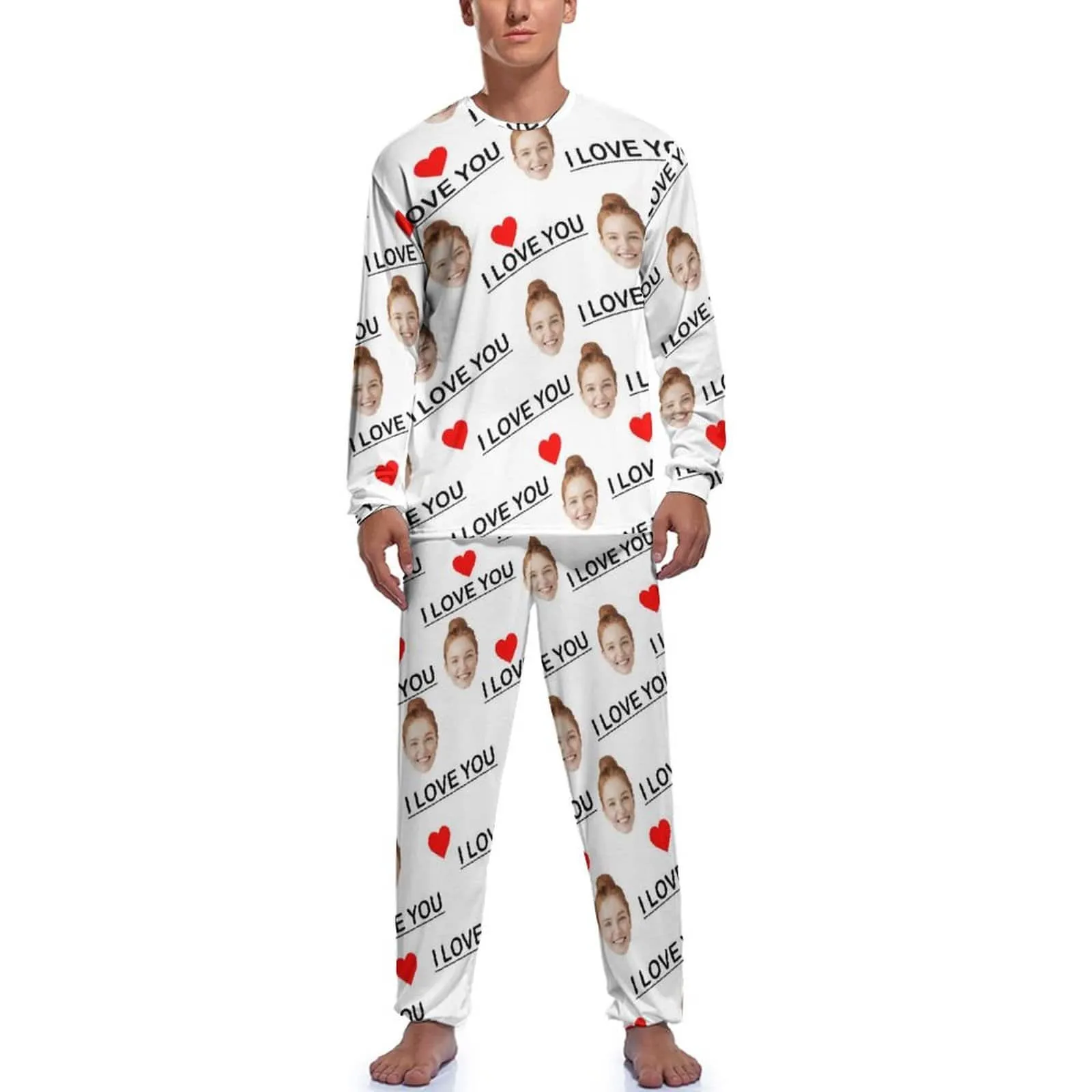 Custom Face I Love You Men's Pajamas Personalized Photo Sleepwear Sets
