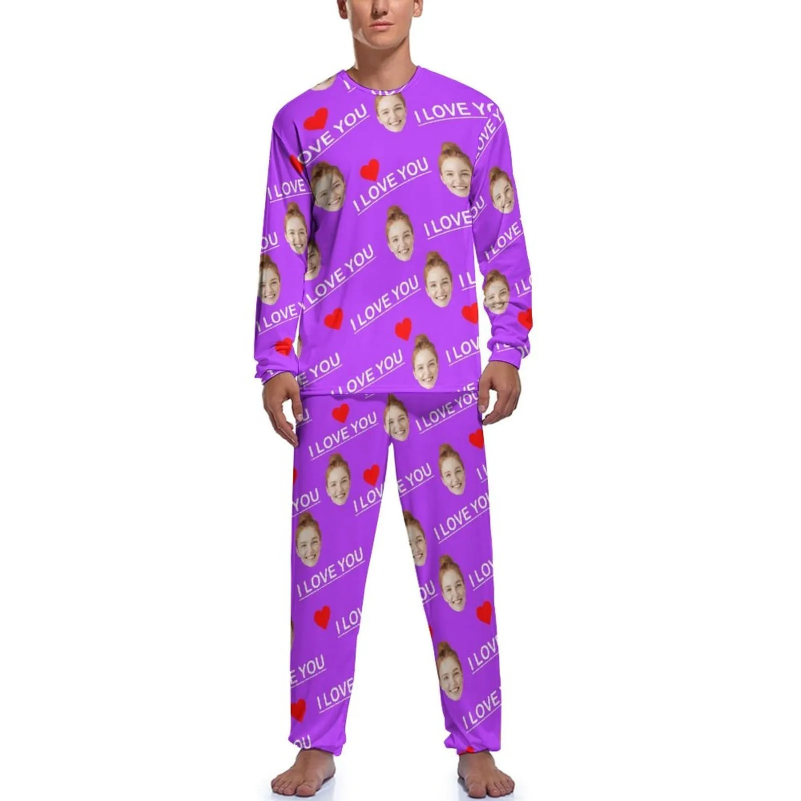 Custom Face I Love You Men's Pajamas Personalized Photo Sleepwear Sets