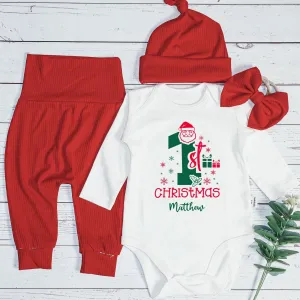 Custom Name My 1st Christmas Baby Onesie and Long Pants Set | Personalized My First Christmas Bodysuit