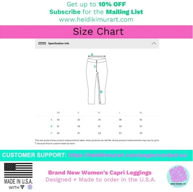 Cute Floral Women's Capri Leggings, Pink Floral Casual Tights Floral Designer Casual 38–40 UPF Capri Leggings Activewear Outfit - Made in USA/EU/MX (US Size: XS-XL)