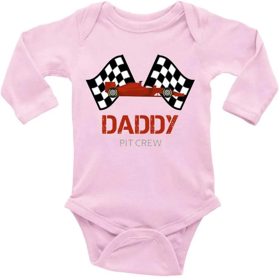 Daddy's Racing Little Pit Crew Organic Cotton Romper Long Sleeve Baby Clothing