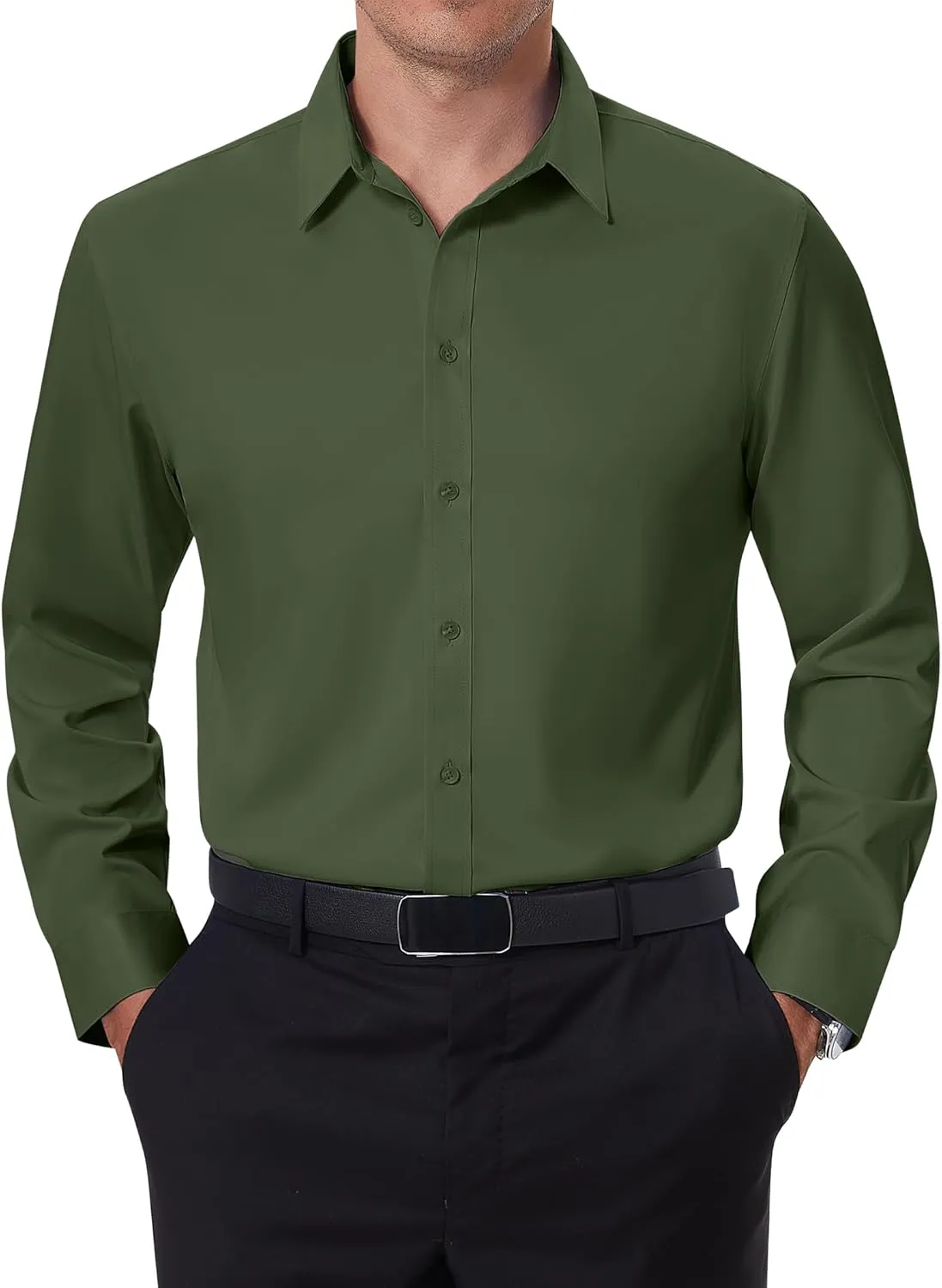 DEMEANOR Stain Shield Dress Shirts for Men Slim Fit Button Down Dress Shirts Long Sleeve Shirt Formal Business Stretch