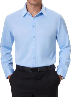 DEMEANOR Stain Shield Dress Shirts for Men Slim Fit Button Down Dress Shirts Long Sleeve Shirt Formal Business Stretch