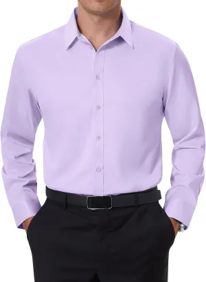 DEMEANOR Stain Shield Dress Shirts for Men Slim Fit Button Down Dress Shirts Long Sleeve Shirt Formal Business Stretch