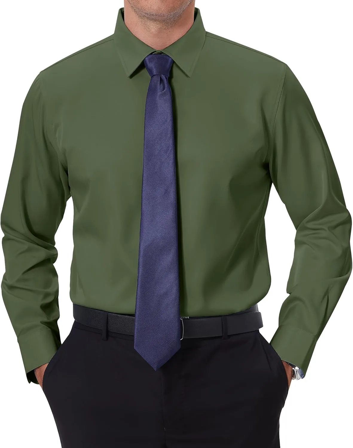 DEMEANOR Stain Shield Dress Shirts for Men Slim Fit Button Down Dress Shirts Long Sleeve Shirt Formal Business Stretch