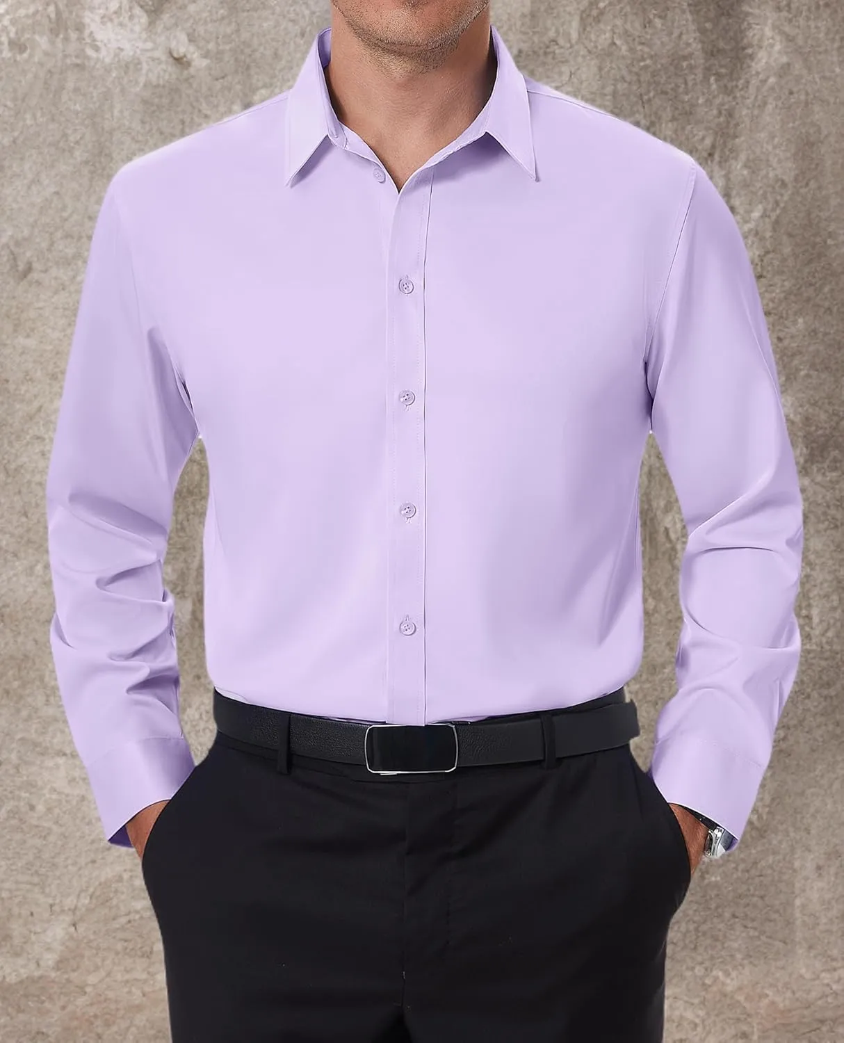 DEMEANOR Stain Shield Dress Shirts for Men Slim Fit Button Down Dress Shirts Long Sleeve Shirt Formal Business Stretch