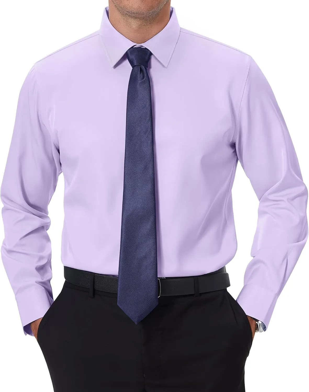 DEMEANOR Stain Shield Dress Shirts for Men Slim Fit Button Down Dress Shirts Long Sleeve Shirt Formal Business Stretch