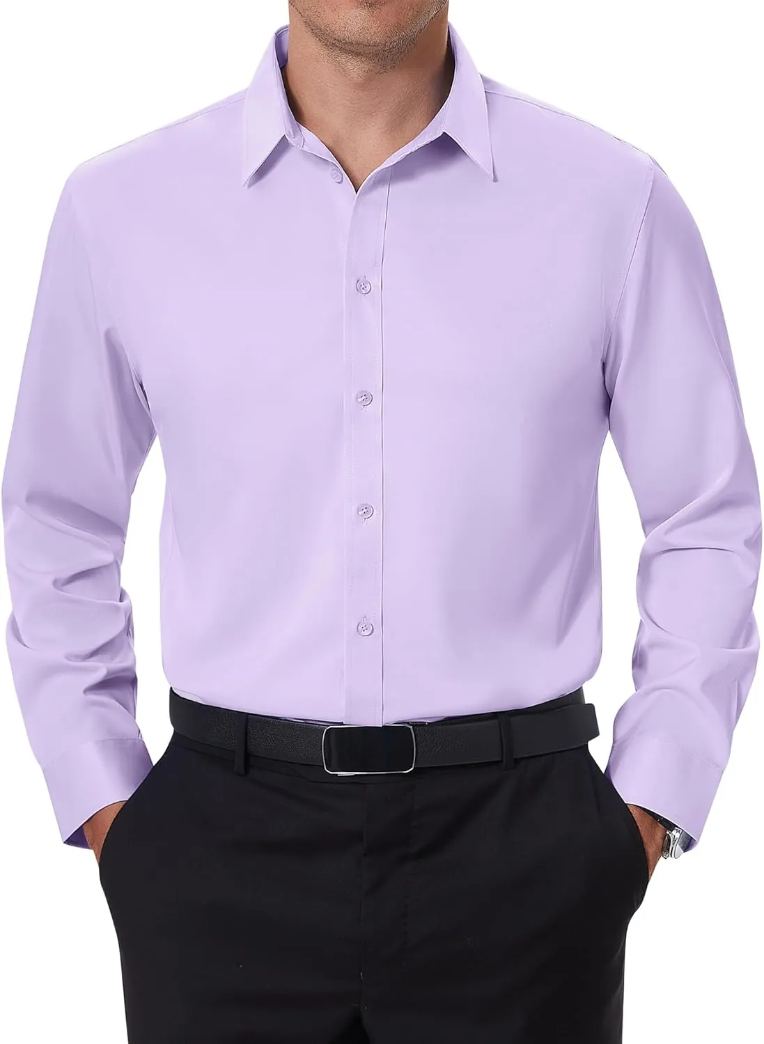 DEMEANOR Stain Shield Dress Shirts for Men Slim Fit Button Down Dress Shirts Long Sleeve Shirt Formal Business Stretch