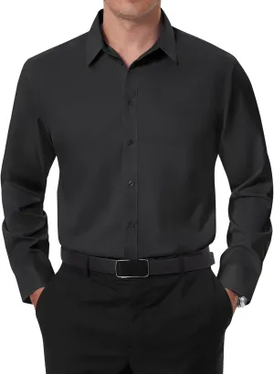 DEMEANOR Stain Shield Dress Shirts for Men Slim Fit Button Down Dress Shirts Long Sleeve Shirt Formal Business Stretch