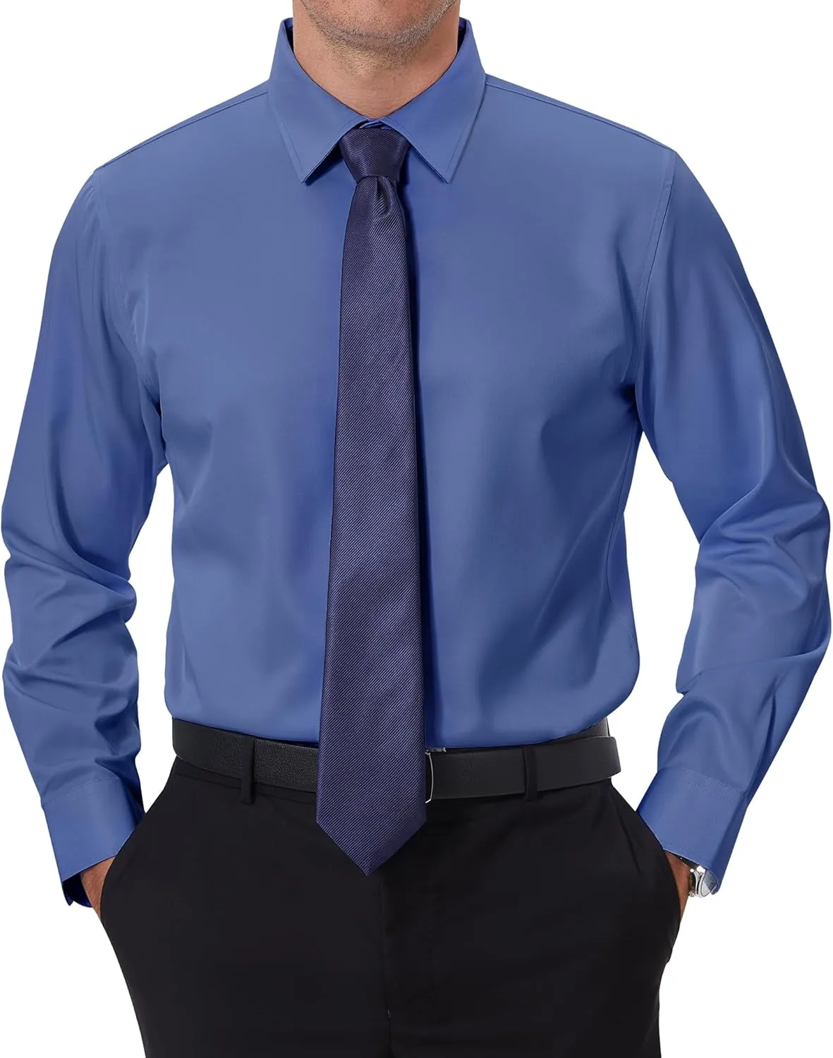 DEMEANOR Stain Shield Dress Shirts for Men Slim Fit Button Down Dress Shirts Long Sleeve Shirt Formal Business Stretch