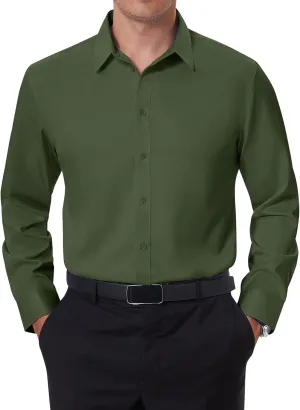 DEMEANOR Stain Shield Dress Shirts for Men Slim Fit Button Down Dress Shirts Long Sleeve Shirt Formal Business Stretch