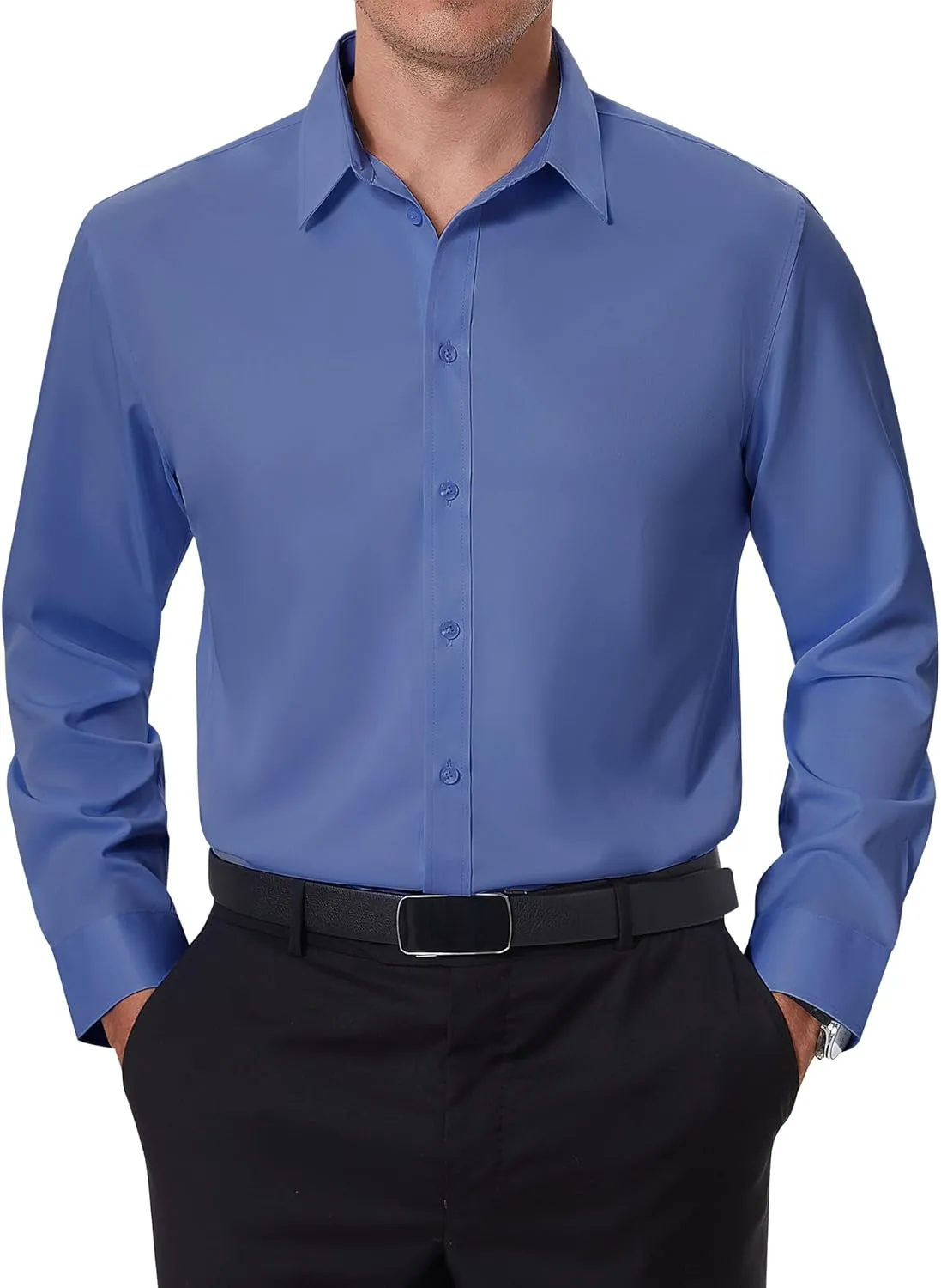 DEMEANOR Stain Shield Dress Shirts for Men Slim Fit Button Down Dress Shirts Long Sleeve Shirt Formal Business Stretch