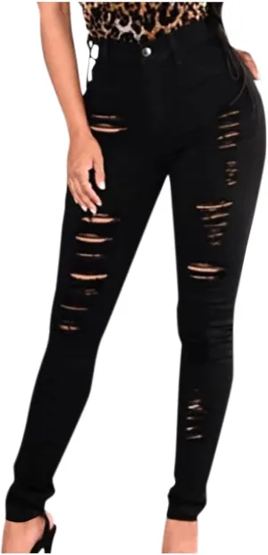 Denim Jeans for Women, Women's High Waist Straight Leg Ripped Jeans Distressed Denim Pants