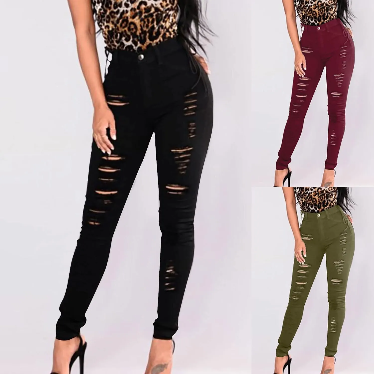 Denim Jeans for Women, Women's High Waist Straight Leg Ripped Jeans Distressed Denim Pants