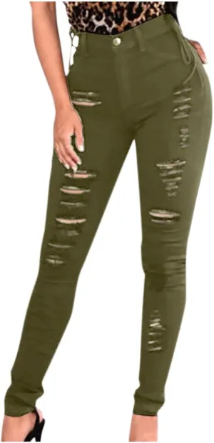 Denim Jeans for Women, Women's High Waist Straight Leg Ripped Jeans Distressed Denim Pants