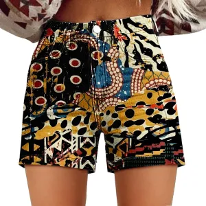Denim Shorts for Women Vintage Boho Floral Print Denim Jeans Casual High Waist Slim Bermuda Short Retro Y2K Streetwear