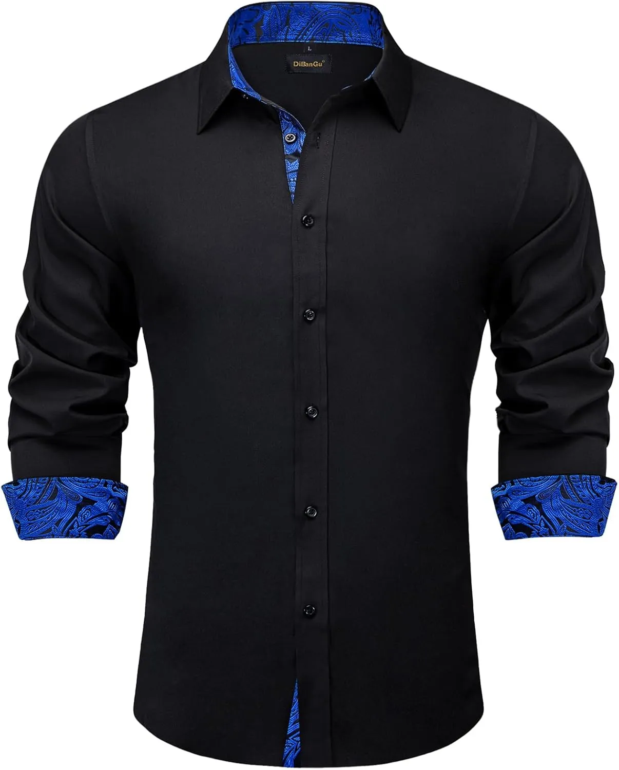 DiBanGu Mens Dress Shirts Solid Long Sleeve Button Down Shirts Regular Fit Inner Contrast Formal Shirts Wedding Business