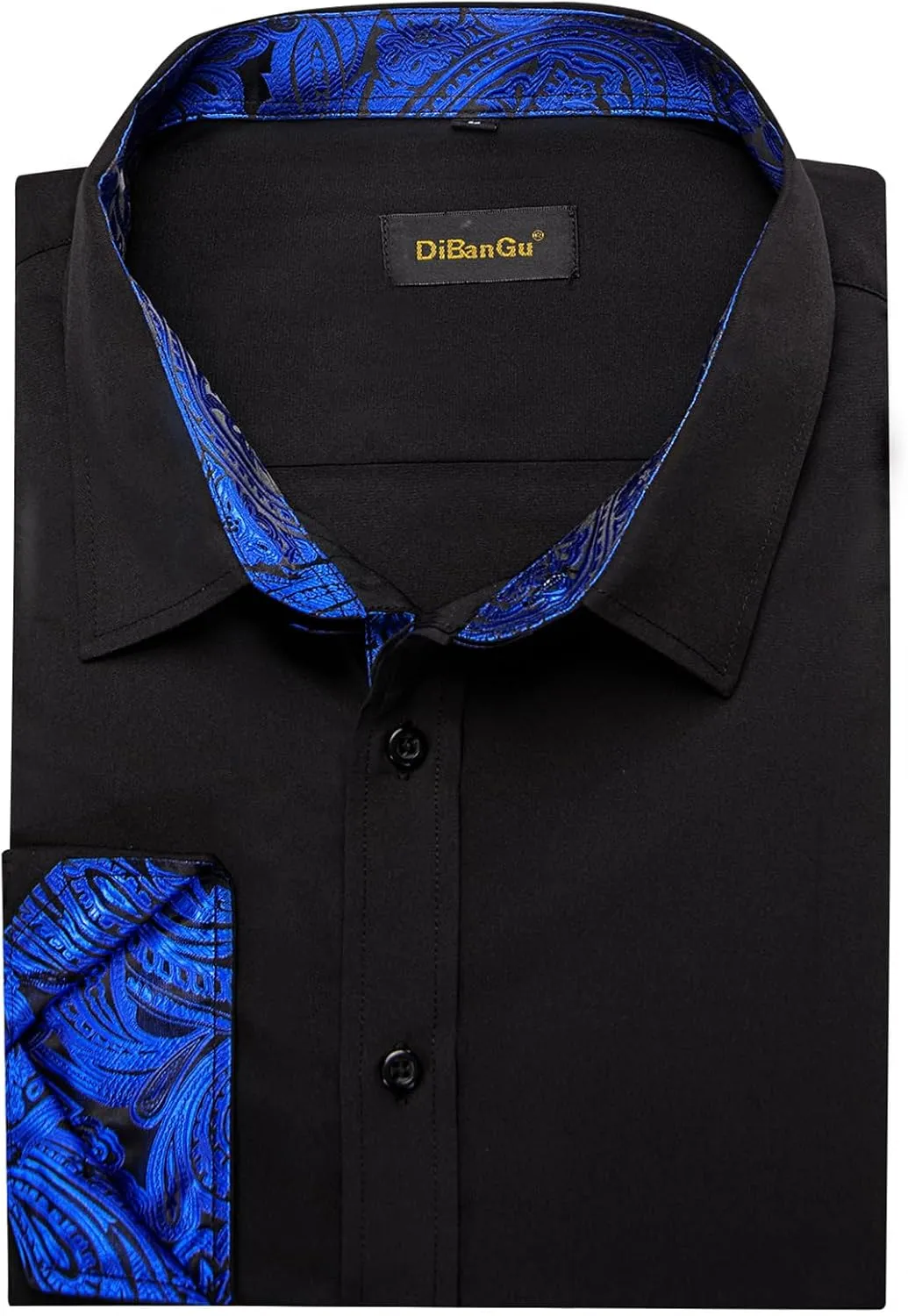 DiBanGu Mens Dress Shirts Solid Long Sleeve Button Down Shirts Regular Fit Inner Contrast Formal Shirts Wedding Business