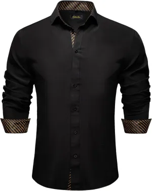 DiBanGu Mens Dress Shirts Solid Long Sleeve Button Down Shirts Regular Fit Inner Contrast Formal Shirts Wedding Business