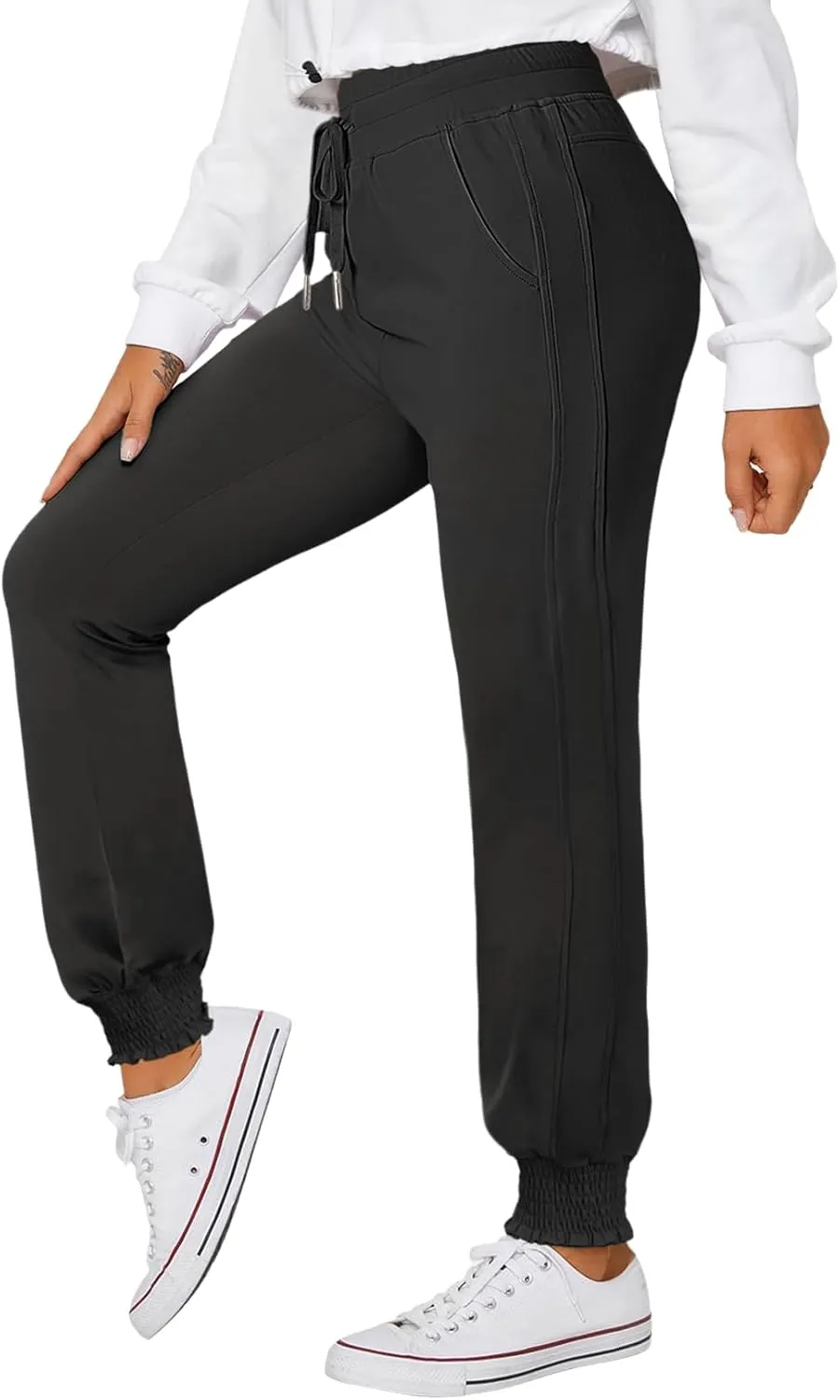 Dokotoo Womens High Waisted Lounge Joggers Elasticity Drawstring Side Pocket Casual Cuffed Casual Yoga Sweatpants