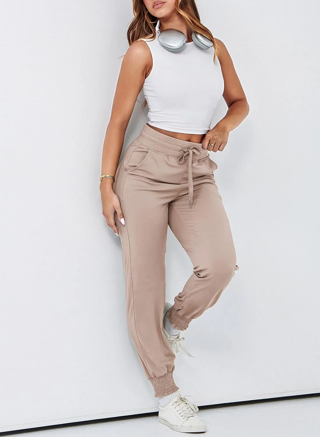 Dokotoo Womens High Waisted Lounge Joggers Elasticity Drawstring Side Pocket Casual Cuffed Casual Yoga Sweatpants