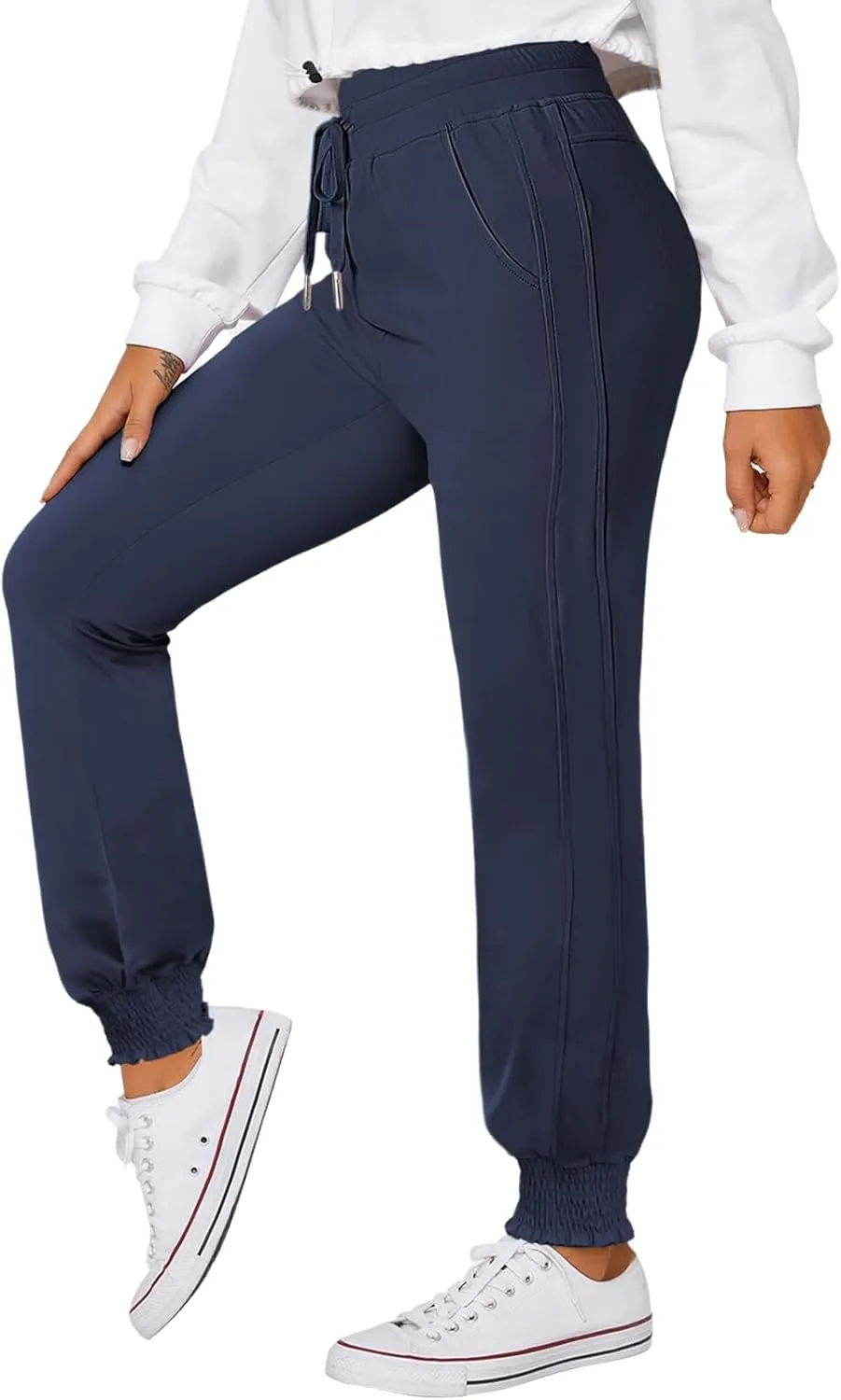 Dokotoo Womens High Waisted Lounge Joggers Elasticity Drawstring Side Pocket Casual Cuffed Casual Yoga Sweatpants