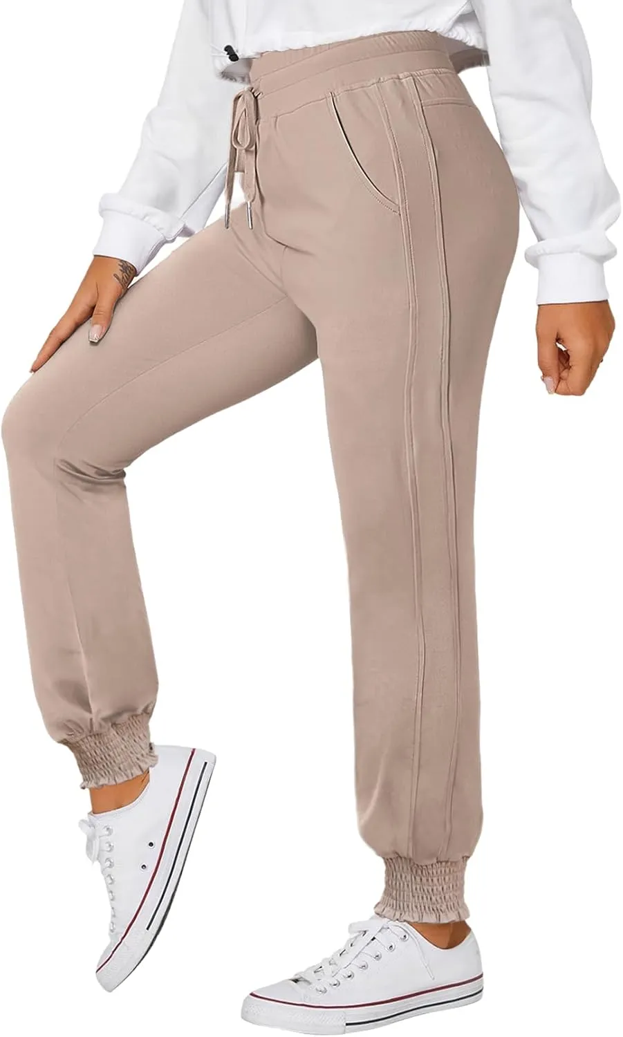 Dokotoo Womens High Waisted Lounge Joggers Elasticity Drawstring Side Pocket Casual Cuffed Casual Yoga Sweatpants