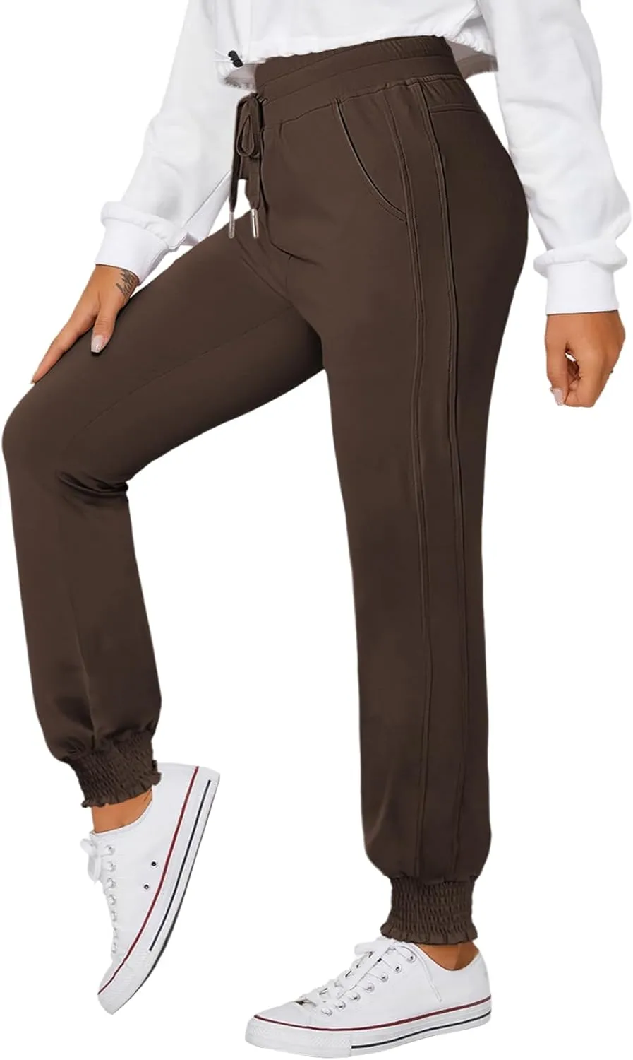 Dokotoo Womens High Waisted Lounge Joggers Elasticity Drawstring Side Pocket Casual Cuffed Casual Yoga Sweatpants