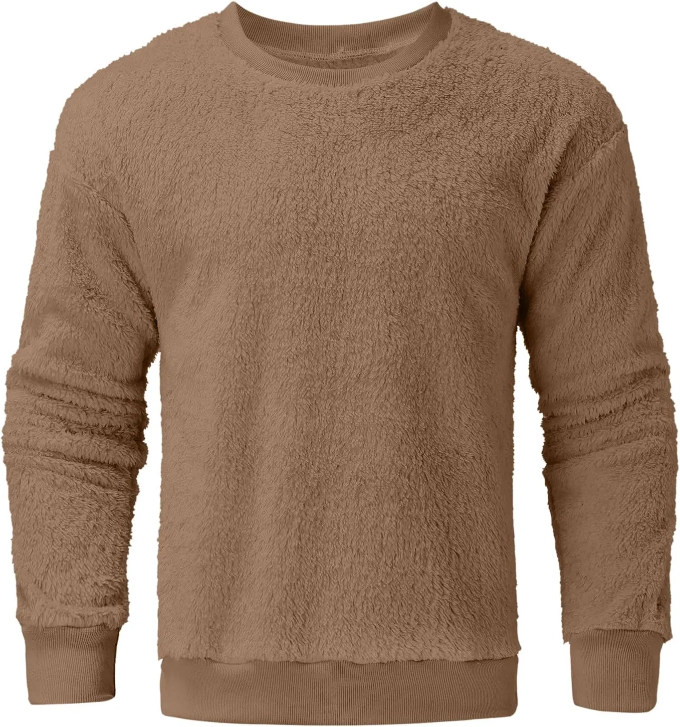 DOLKFU Men Hoodies Sherpa Fleece Oversized Pullover Sweatshirts Solid Color Long Sleeve Warm Crewneck Sweatshirt