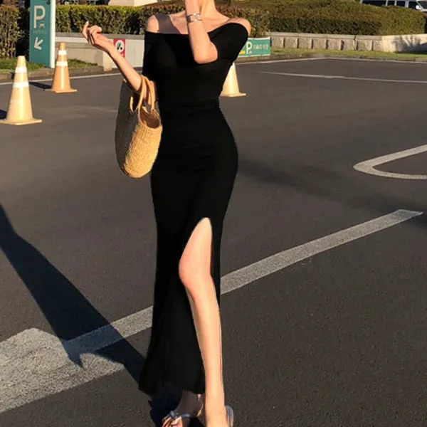 Dongdaemun South Korea Spring/Summer Mid Length Long Length Split Skirt