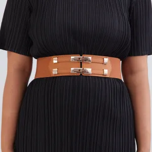 Double Clasp Elastic Belt - Tan