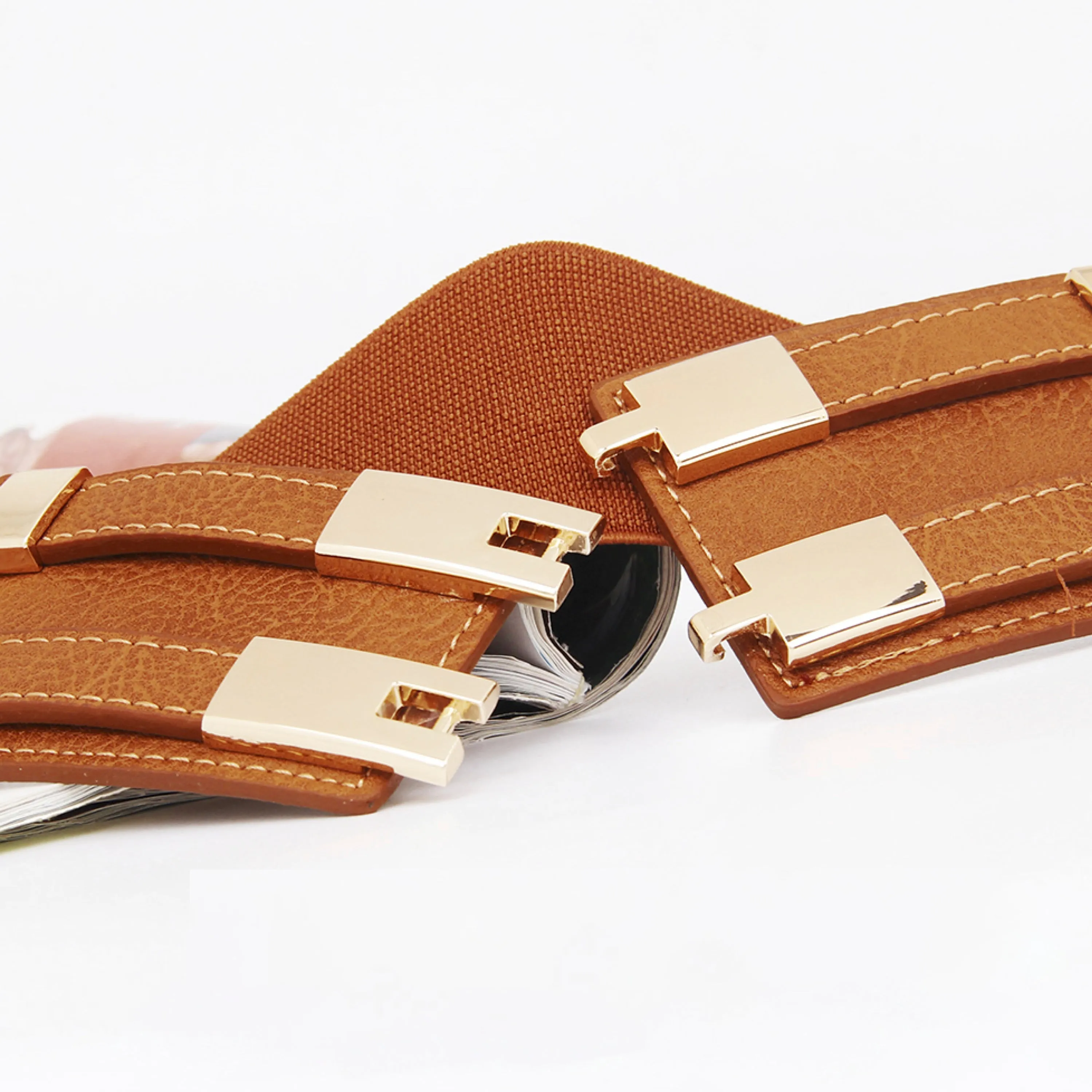 Double Clasp Elastic Belt - Tan