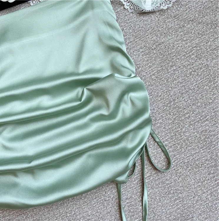 Drawstring A-Line Women Summer Slim Look High Waist Fold Hip Flattering Mid-Length Skirt