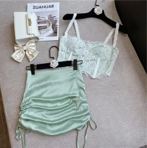 Drawstring A-Line Women Summer Slim Look High Waist Fold Hip Flattering Mid-Length Skirt