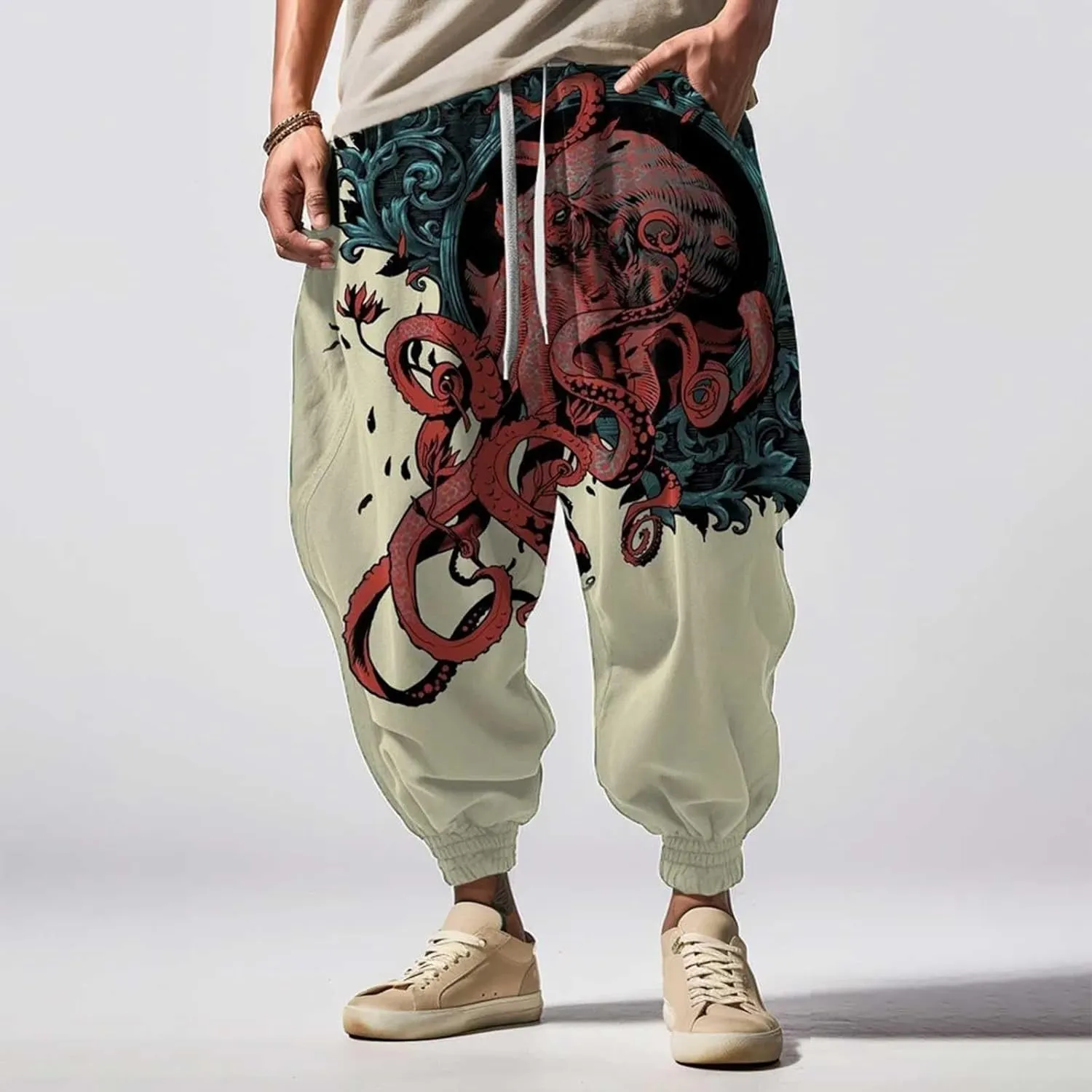 Drawstring Elastic Waist Baggy Sweatpants Trousers Sweatpants Mens Loungg Pants Mens Baggy Pants Samurai