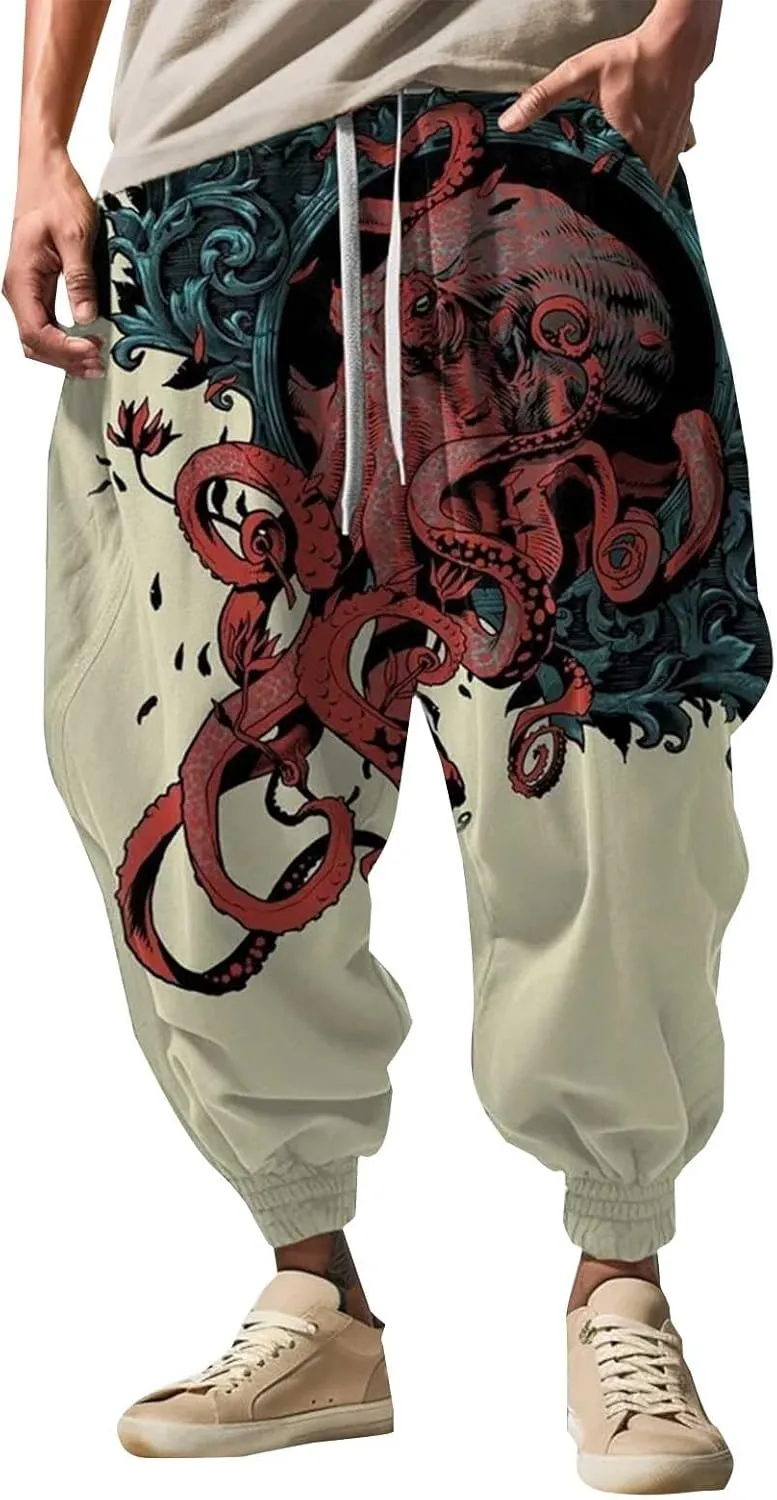 Drawstring Elastic Waist Baggy Sweatpants Trousers Sweatpants Mens Loungg Pants Mens Baggy Pants Samurai