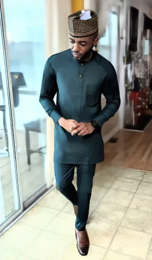 Dupsie's Fanum Chibuzor Emerald Green African Nigerian Senator Dashiki Suit Top and pants DPXSC342