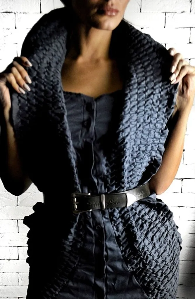 Elastic Collar Dress - Charcoal