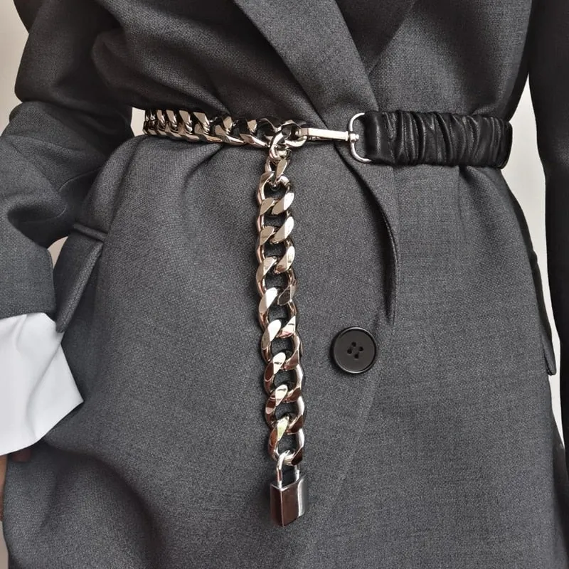 Elastic silver chain belt