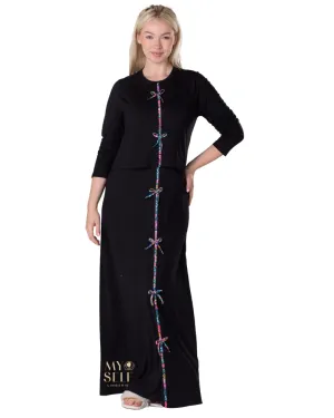 Ellwi Floral Bows Black Cotton Nursing Nightgown