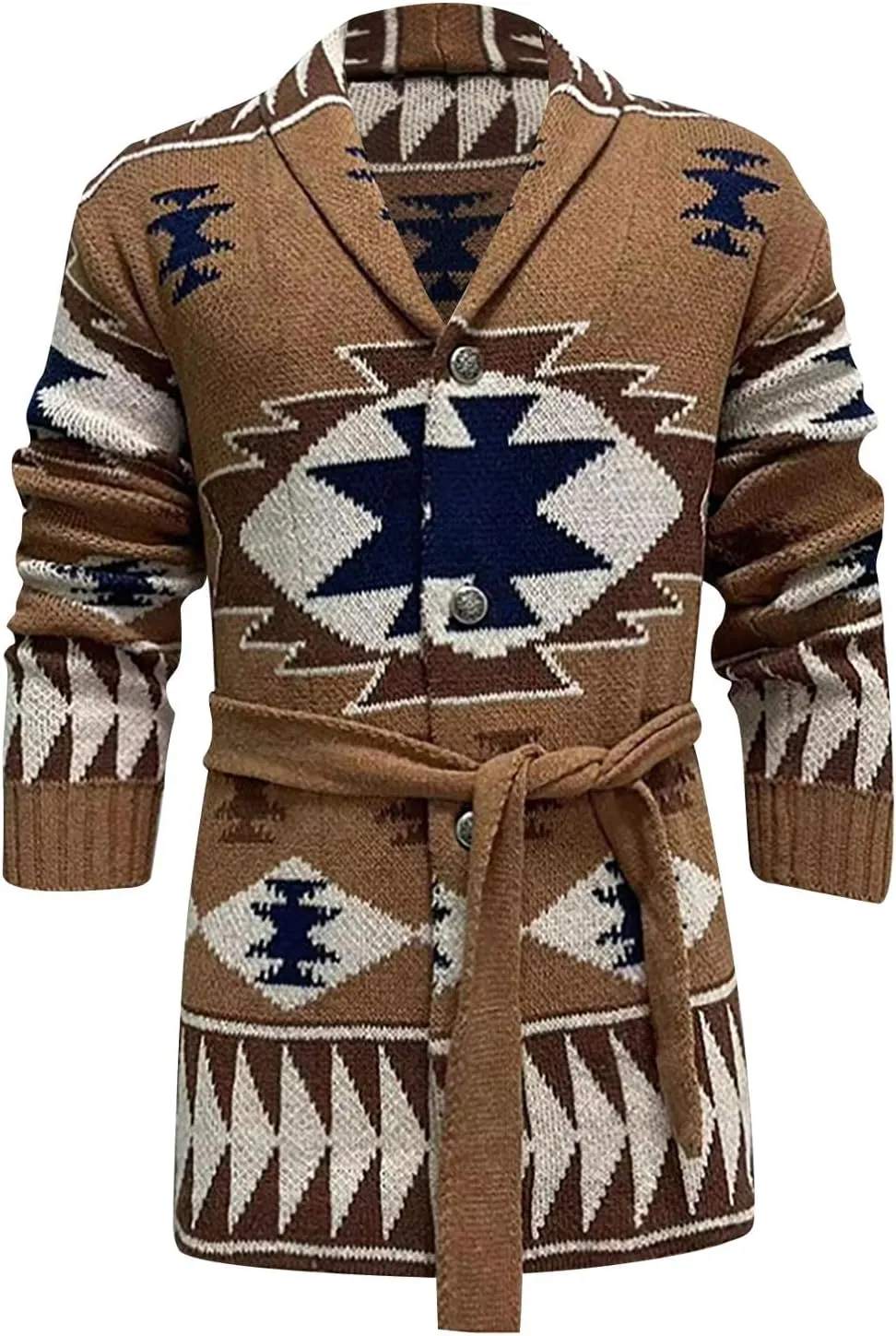 Ethnic Pattern Sweater Men Vintage Cardigan Sweater V Neck Button Down Sweaters Lightweight Knit Cardigan with Pocket