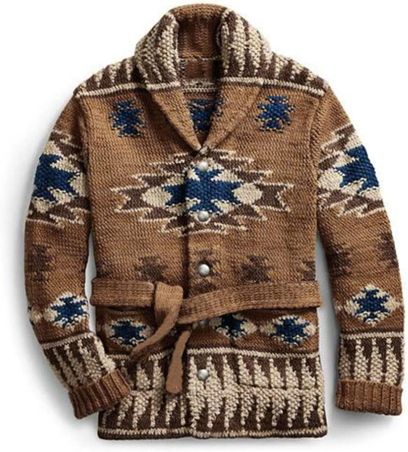 Ethnic Pattern Sweater Men Vintage Cardigan Sweater V Neck Button Down Sweaters Lightweight Knit Cardigan with Pocket