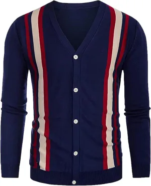 Ethnic Pattern Sweater Men Vintage Cardigan Sweater V Neck Button Down Sweaters Lightweight Knit Cardigan with Pocket