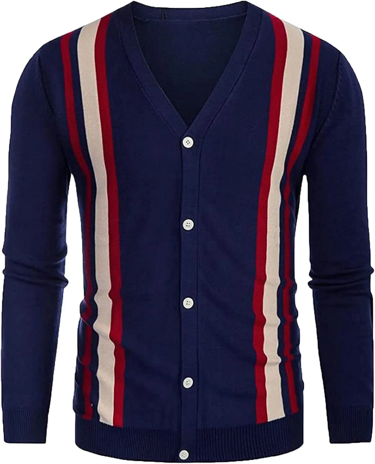 Ethnic Pattern Sweater Men Vintage Cardigan Sweater V Neck Button Down Sweaters Lightweight Knit Cardigan with Pocket