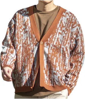 Ethnic Pattern Sweater Men Western Print Sweater V Neck Button Down Sweaters Vintage Lightweight Knit Cardigan
