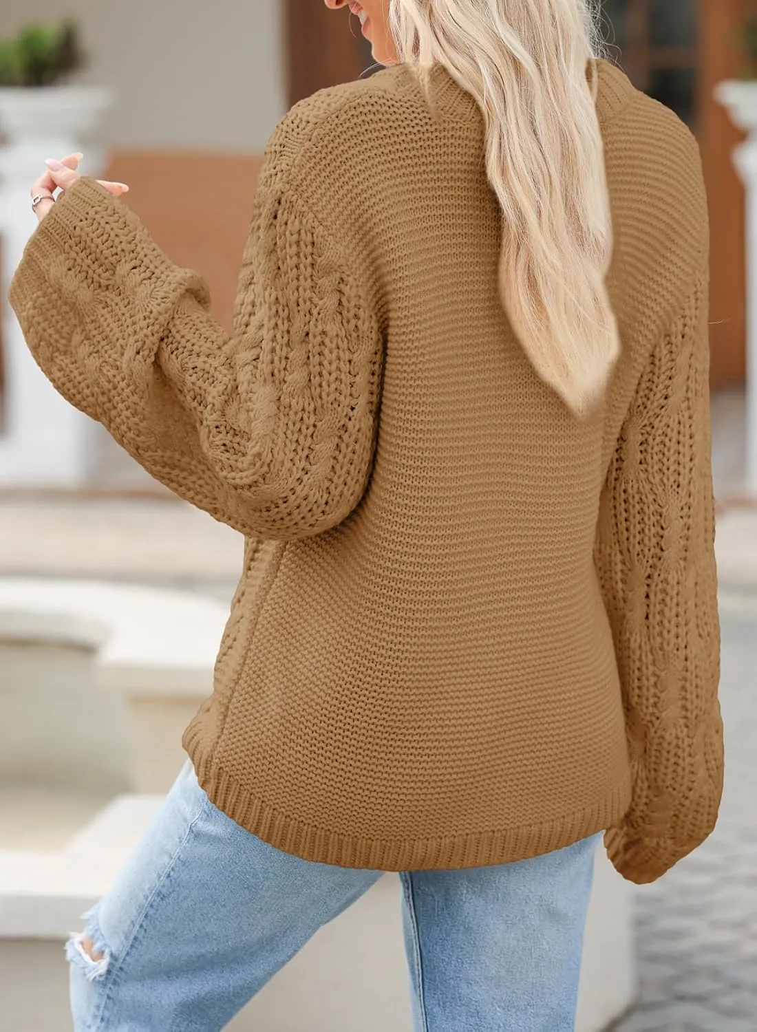 EVALESS Sweaters for Women 2024 Trendy Casual Crewneck Long Sleeve Cable Knit Pullover Sweaters Tops Fall Clothes