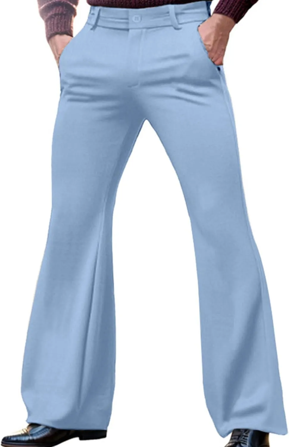 evzosrz Mens Slim Fit Bell Bottom Pants Business Stretch 70s Disco Pants Retro Flared Trouser Fashion Dress Pant with Pockets