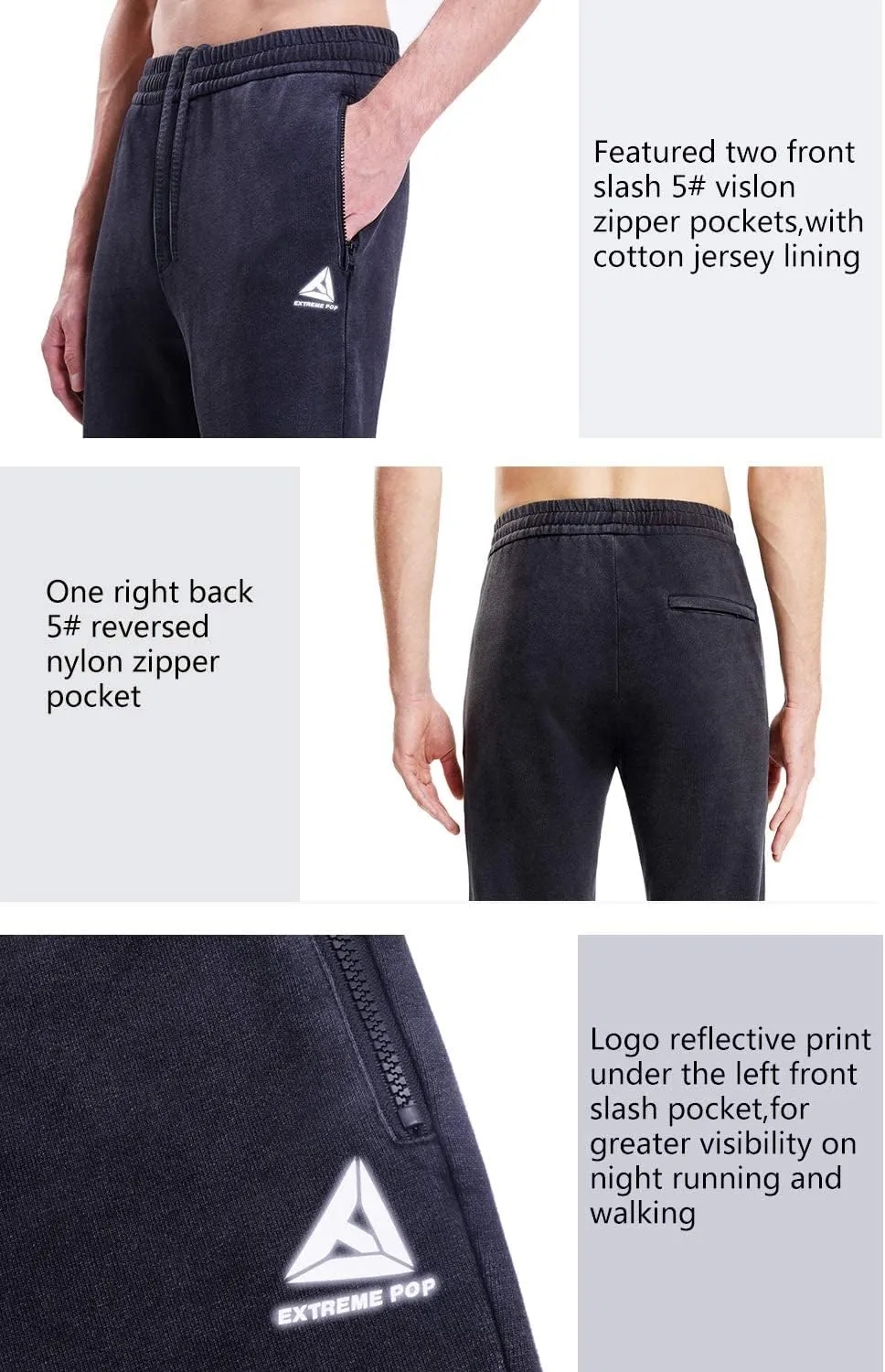 Extreme Pop Mens Joggers Bottoms Denim Terry Casual Sweatpants Cuffed Hem XS-XXL UK Brand