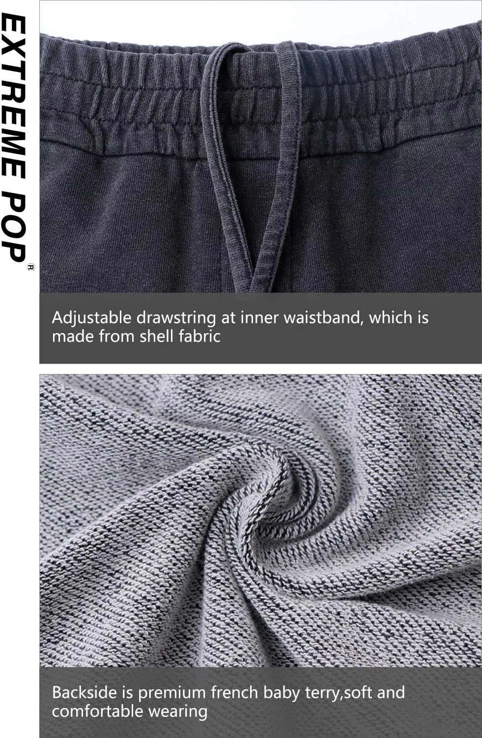 Extreme Pop Mens Joggers Bottoms Denim Terry Casual Sweatpants Cuffed Hem XS-XXL UK Brand